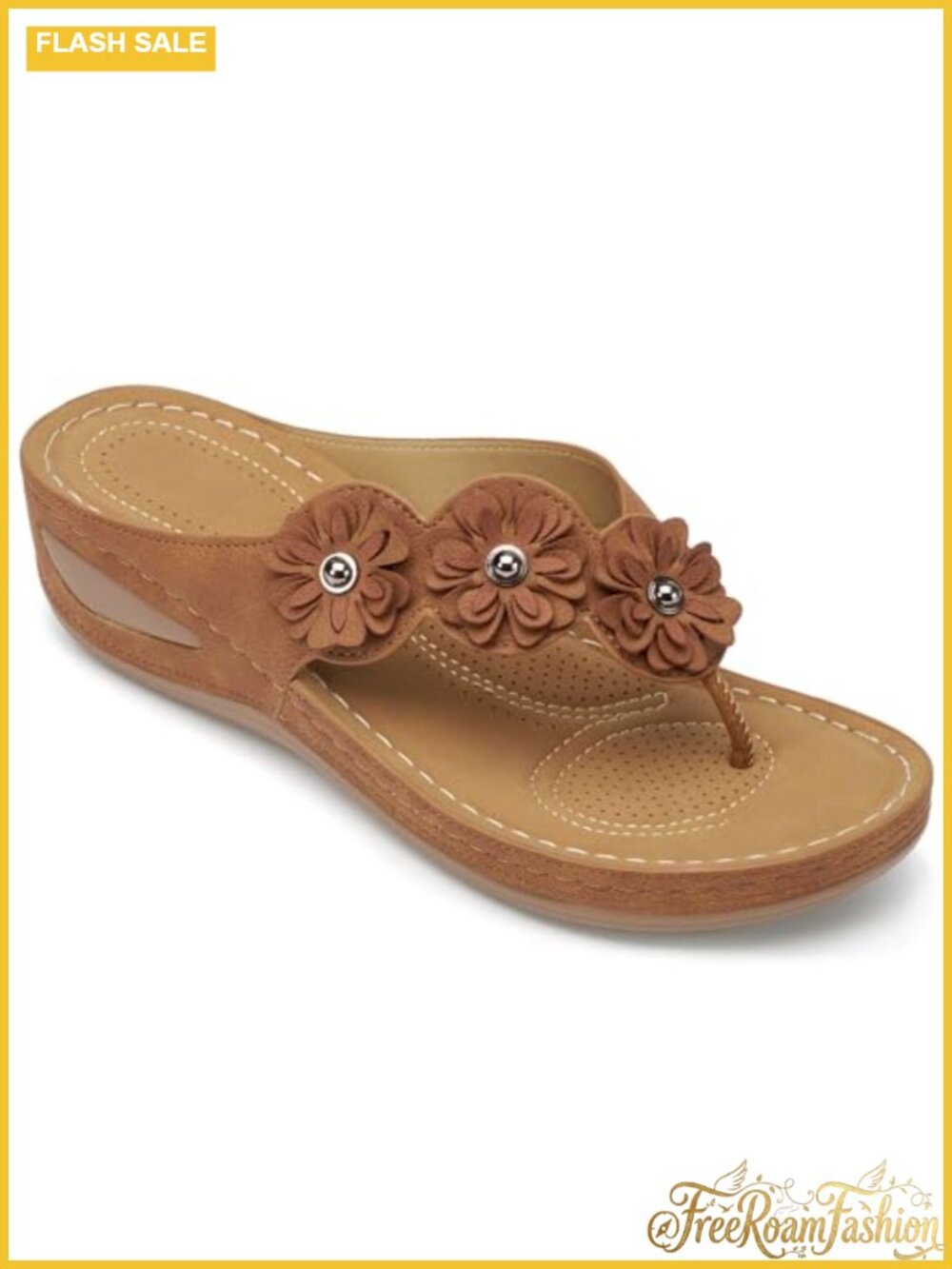 Faux Leather Wedge Flip Flop Sandals Slip On Floral Comfort Platform